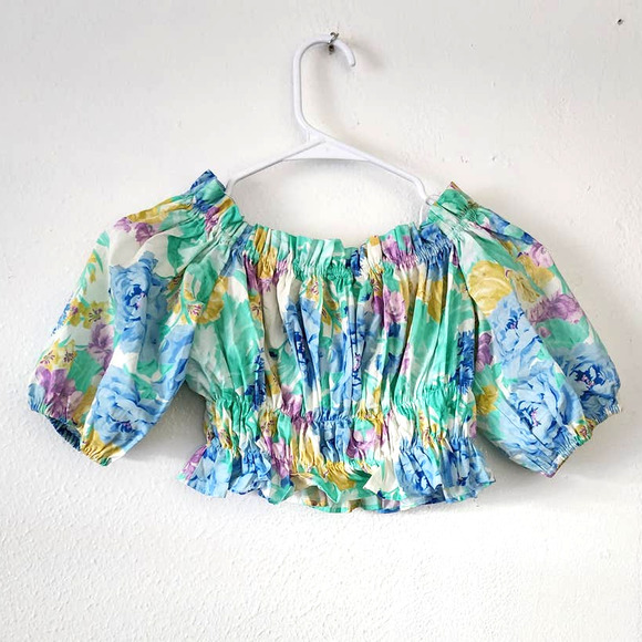 Zara Floral Printed Puff Sleeve Off The Shoulder Top - Picture 4 of 9